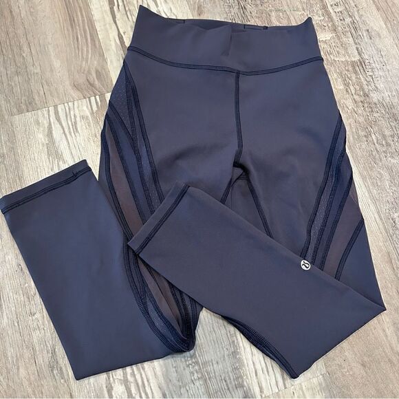 LULULEMON‎ Never Still Crop Leggings Womens Size 4 Run Blue Pockets Mesh - Picture 7 of 11